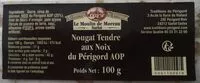 Mängden socker i Nougat tendre aux noix du Périgord AOP