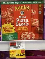 Mängden socker i Annie's Uncured Pepperoni Mini Pizza Bagels 9 Count