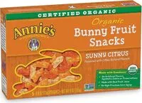 Mängden socker i Annies organic bunny fruit snacks sunny citrus pouches