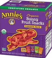 Mängden socker i Annie's organic bunny fruit snacks variety pouches