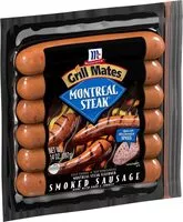 Mängden socker i Montreal Steak Seasoned Smoked Sausage