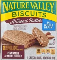 Mängden socker i Nature Valley cinnamon almond butter biscuit snack cookies