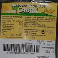 Mängden socker i Queso madurado de cabra