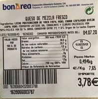 Mängden socker i Queso de mezcla fresco