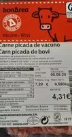 Mängden socker i Carne picada de vacuno
