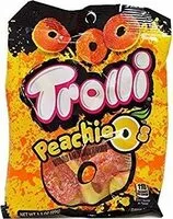 Mängden socker i Trolli peachieos peach gummy rings candy
