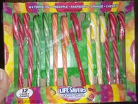 Mängden socker i 5 flavors candy canes, watermelon, pineapple, raspberry, orange, cherry