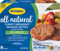 Mängden socker i Natural inspirations turkey breakfast sausage patties