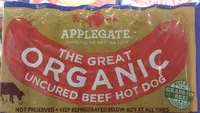 Mängden socker i Applegate, the great organic uncured beef hot dog