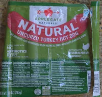 Mängden socker i Natural uncured turkey hot dog, uncured turkey