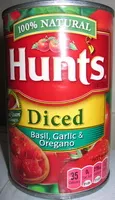 Mängden socker i HUNTS Diced Tomatoes With Basil Garlic And Oregano, 14.5 OZ