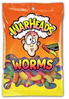 Mängden socker i Sour & chewy sweet & fruity lemon, cherry, blue raspberry, orange, green apple, lemon worms chewy candy