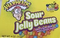 Mängden socker i Warheads, sour jelly beans, orange, watermelon, lemon, blue raspberry, cherry, green apple