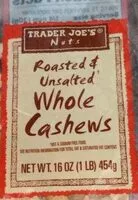 Mängden socker i Roasted & unsalted whole cashews