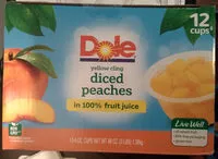 Mängden socker i Yellow cling diced peaches in 100% fruit juice