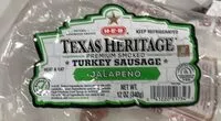 Mängden socker i Texas Heritage turkey Sausage jalapeño