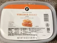 Mängden socker i Publix Thin Sliced Virginia Brand Ham