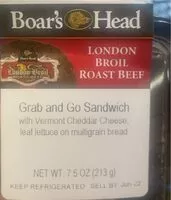 Mängden socker i London Broil Roast Beef with Vermont Cheddar cheese Sandwich