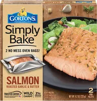 Mängden socker i Gorton's, simply bake salmon, roasted garlic & butter