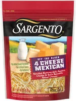 Mängden socker i Shredded monterey jack, asadero, cheddar & queso quesadilla off the block 4 natural mexican fine cut cheeses, 4 cheese mexican