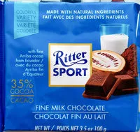 Mängden socker i Ritter sport, fine milk chocolate