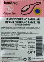 Mängden socker i Jamón serrano familiar