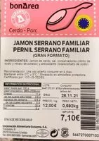Mängden socker i Jamon serrano familiar