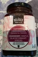 Mängden socker i Tartinade canneberges, érable & cassis