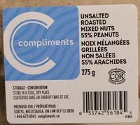 Mängden socker i Unsalted Roasted Mixed Nuts 55% peanuts