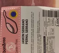 Mängden socker i Jamón serrano Bonarea