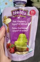 Mängden socker i Heinz Baby Pear Raspberry yogourt & oatmeal