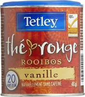 Mängden socker i Tetley Thé Rouge Rooibos Vanille 20 Sachets De Thé