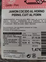 Mängden socker i Jamón cocido al horno