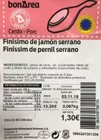 Mängden socker i Finísimo de jamón serrano