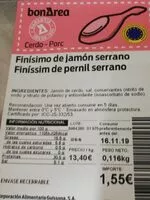 Mängden socker i Finísimo de jamón serrano