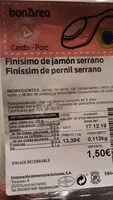 Mängden socker i Finísimo de jamón serrano