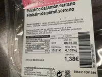 Mängden socker i Finísimo de jamón serrano