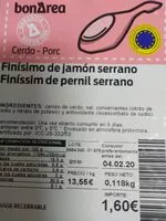 Mängden socker i Finísimo de jamón serrano