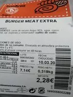 Mängden socker i Burger meat extra