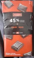Mängden socker i 45% cacao noir