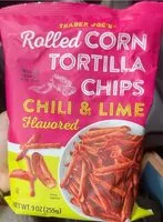 Mängden socker i Rolled corn tortilla chips (chili and lime flavored)