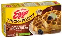 Mängden socker i Eggo Thick and Fluffy Belgian Style Waffles, Cinnamon and Brown Sugar Flavour