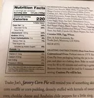 Mängden socker i Crustless pie with corn cheddar cheese& Anaheim