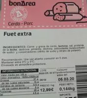 Mängden socker i Fuet extra