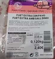 Mängden socker i Fuet Extra Con Pavo Fuet Extra Amb Gall D'Indi