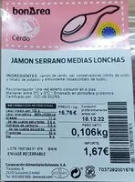 Mängden socker i Jamón serrano medias lonchas