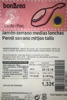 Mängden socker i Jamón serrano medias lonchas