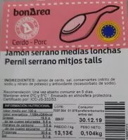 Mängden socker i Jamón serrano medias lonchas