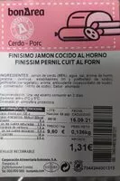 Mängden socker i Finísimo jamón cocido al horno