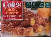 Mängden socker i Cole's, pretzel sticks filled with pub cheese